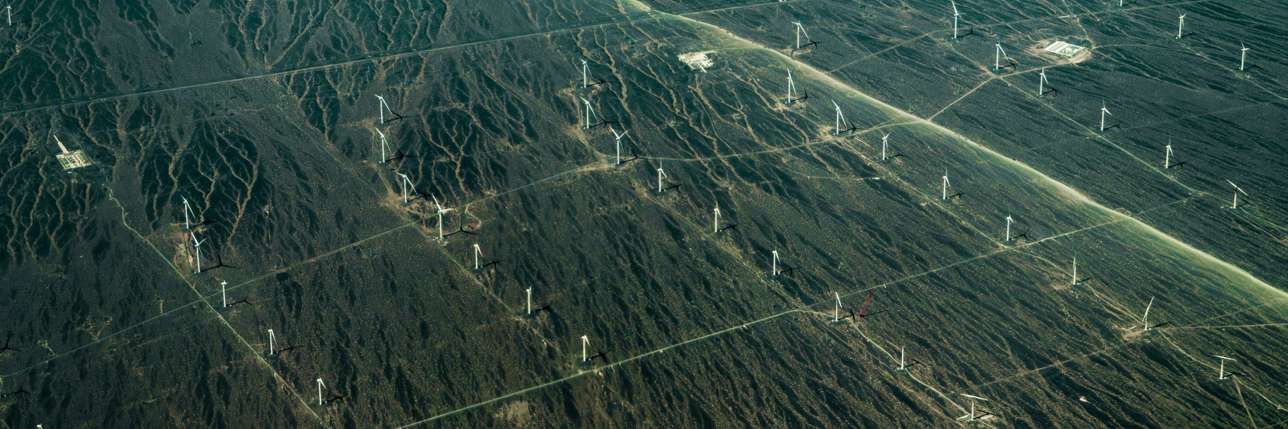 Field of wind turbines on a mountain